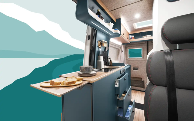 The extendable work surface expands the kitchen by providing valuable space for preparation and enjoyment.